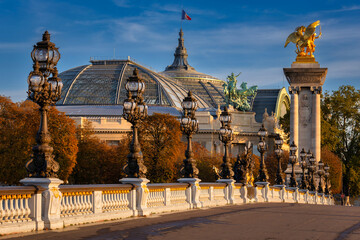 Beautiful Pont Alexandre III bridge over the Seine river, Paris. France