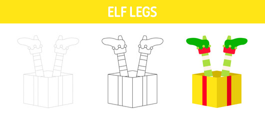 Christmas Elf Feet tracing and coloring worksheet for kids
