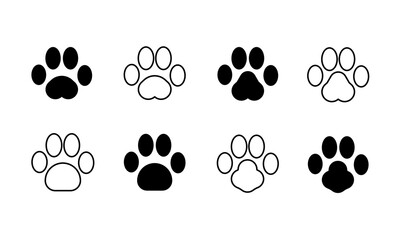 Naklejka na ściany i meble animal prints. foot animal icon. Black animal footprints set. Silhouette of paw print. Animal (dog, cat) paw prints. Vector illustration.