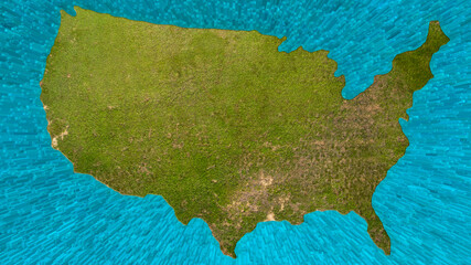 Silhouette of United State of America in the middle of the sea. 3d illustration.