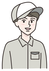 笑顔の作業服を着た若い男性