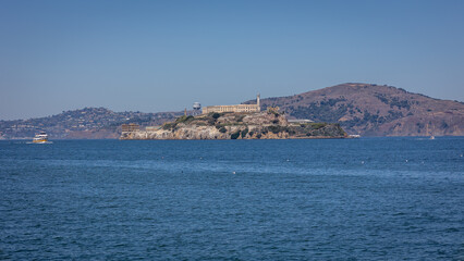 Fototapeta na wymiar View of Alcatraz, it is an island in the San Francisco Bay. From 1934 to 1963 it was used as a maximum security prison. Now it is a tourist attraction