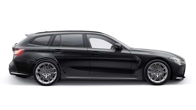 Berlin. Germany. November 16, 2022. BMW M3 Touring 2022. Black sports wagon for family and adventure. 3d illustration.