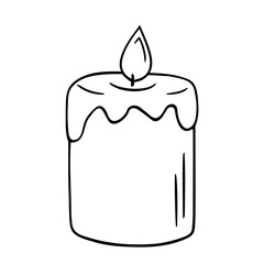 Candle doodle,power outage lighting.Decoration for birthday party,romantic Valentine's Day dinner.Festive hand-drawn candlelight with wick and wax,for creating a special atmosphere.Isolated.Vector