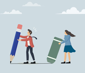 the way to the goal. business and success concepts.man and woman cartoon illustration. vector, illustration.
