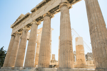 Parthenon temple, old Greek ruins at sunny day in Acropolis of Athens, Greece. Acropolis of Athens...