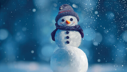 cutesnowman in a winter forest on a winter day. christmas snowman.