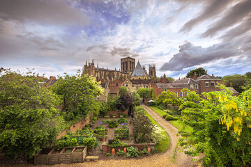 Fototapeta na wymiar York - May 23 2022: Medieval old town of York in Yorkshire, England.