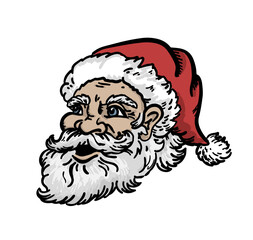 Hand drawn retro Santa Claus face vector illustration