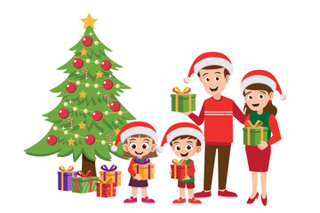 Happy family celebrating Christmas vector illustration