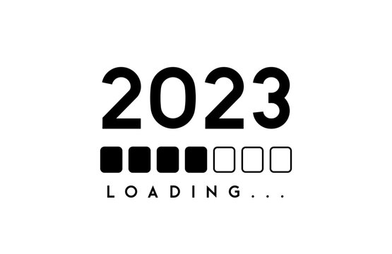 Countdown to 2023 concept. The download blocks with loading progress and New Year's Eve and changing the year to 2023