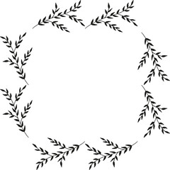Square frame with lovely black branches on white background. Vector image.