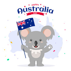 Koala Holding Australian Flag For Australia Day