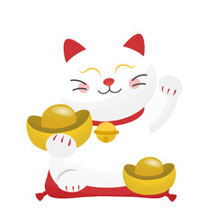 Antique style Japanese Maneki Neko white cat Illustration