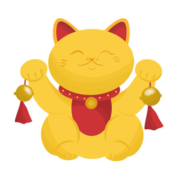 Antique style Japanese Maneki Neko gold cat Illustration