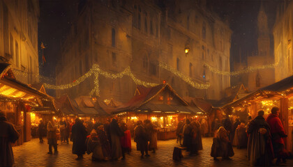 wonderful old christmas market at night