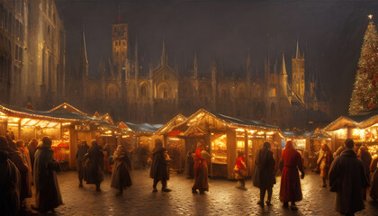 wonderful old christmas market at night