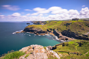 Tintagel - May 30 2022: The legendary ancient town of Tintagel in Cornwall, England.