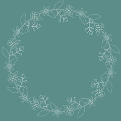 Green flower card. Flower print. Card with flowers. Flower frame