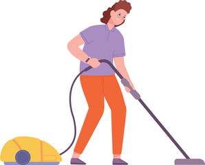 Woman with vacuum cleaner. Household work. Cleaning house