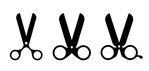 Scissors. Set of black icons. Vector clipart isolated on white background.