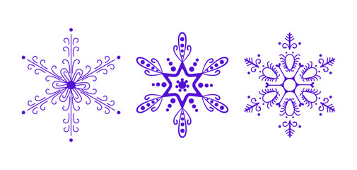 Decorative snowflakes vector illustration. Snowflake shapes set.