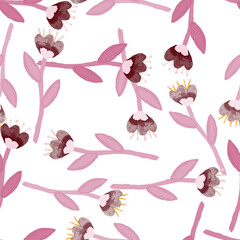 Folk flower seamless pattern in naive art style. Decorative floral wallpaper.