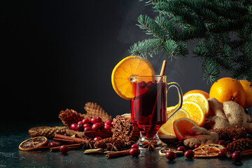 Hot Christmas drink with spices. - obrazy, fototapety, plakaty