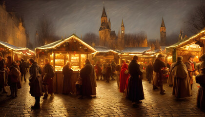 wonderful old christmas market at night