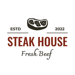 Steak house or vintage fresh meat Logo design.Premium quality grilled meat.Typography Badge for retro restaurant, bar and cafe.
