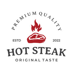 Steak house or vintage fresh meat Logo design.Premium quality grilled meat.Typography Badge for retro restaurant, bar and cafe.