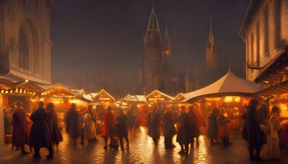 wonderful old christmas market at night