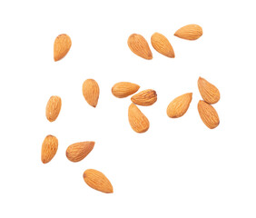 Almond nuts isolated on white background.