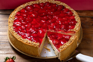 Strawberry pie, slice removed,