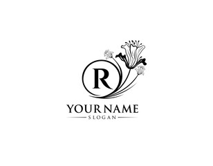 Abstract letter R with flower logo design, logo R vector, handwritten logo of signature, wedding, fashion shop, cosmetics shop, beauty shop, boutique, floral creative logo design.