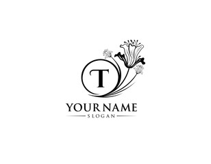 Abstract letter T with flower logo design, logo T vector, handwritten logo of signature, wedding, fashion shop, cosmetics shop, beauty shop, boutique, floral creative logo design.