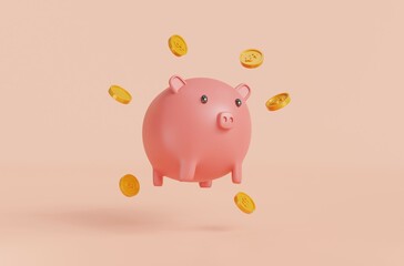Piggy bank isolated on pink background.Symbol of goals in savings.investing and business.money management.Saving and money growth concept.Dollar.Money box.3D rendering,illustration