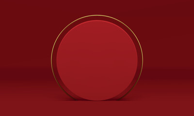 Red 3d circle wall decor element exposition vertical golden border realistic vector illustration