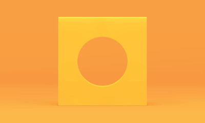 Yellow circle squared frame 3d block vertical wall foundation decor element realistic vector