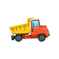 Toy truck for kids flat vector illustration. Toy truck for children on white background. Childhood, entertainment, transport concept