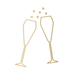 golden champagne glasses line icon, cheers, wedding, party, celebration of New Year's Eve- vector illustration- - obrazy, fototapety, plakaty