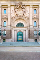 Detailed view of Entrace door to Parliament House, Swedish: Riksdagshuset, the seat of the parliament of Sweden, Swedish: Riksdag. Stockholm in Sweden