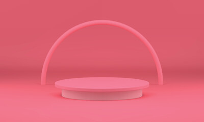 Pink 3d podium cylinder stage platform curved arch product presentation studio background vector