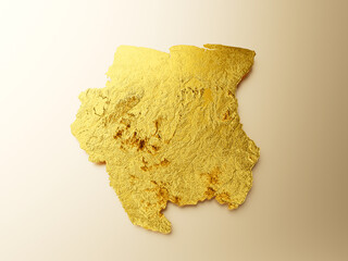 Suriname Map Golden metal Color Height map Background 3d illustration