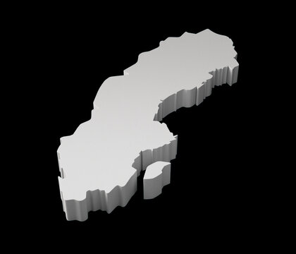 Sweden 3D map Geography Cartography and topology Black surface 3D illustration