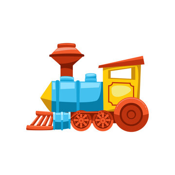 Toy train for kids flat vector illustration. Toy train for children on white background. Childhood, entertainment, transport concept