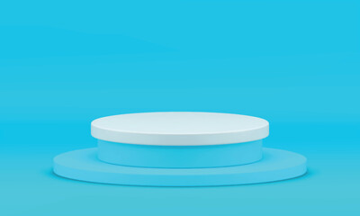 Blue 3d podium cylinder basic foundation product promo presentation studio background vector