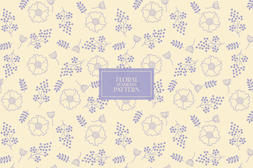 Outline floral abstract on a pale yellow pastel background seamless repeat vector pattern