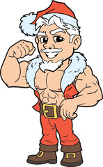 Cartoon style young muscular Santa Claus in red costume 2