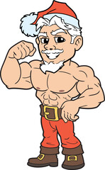 Cartoon style young muscular Santa Claus posing 2